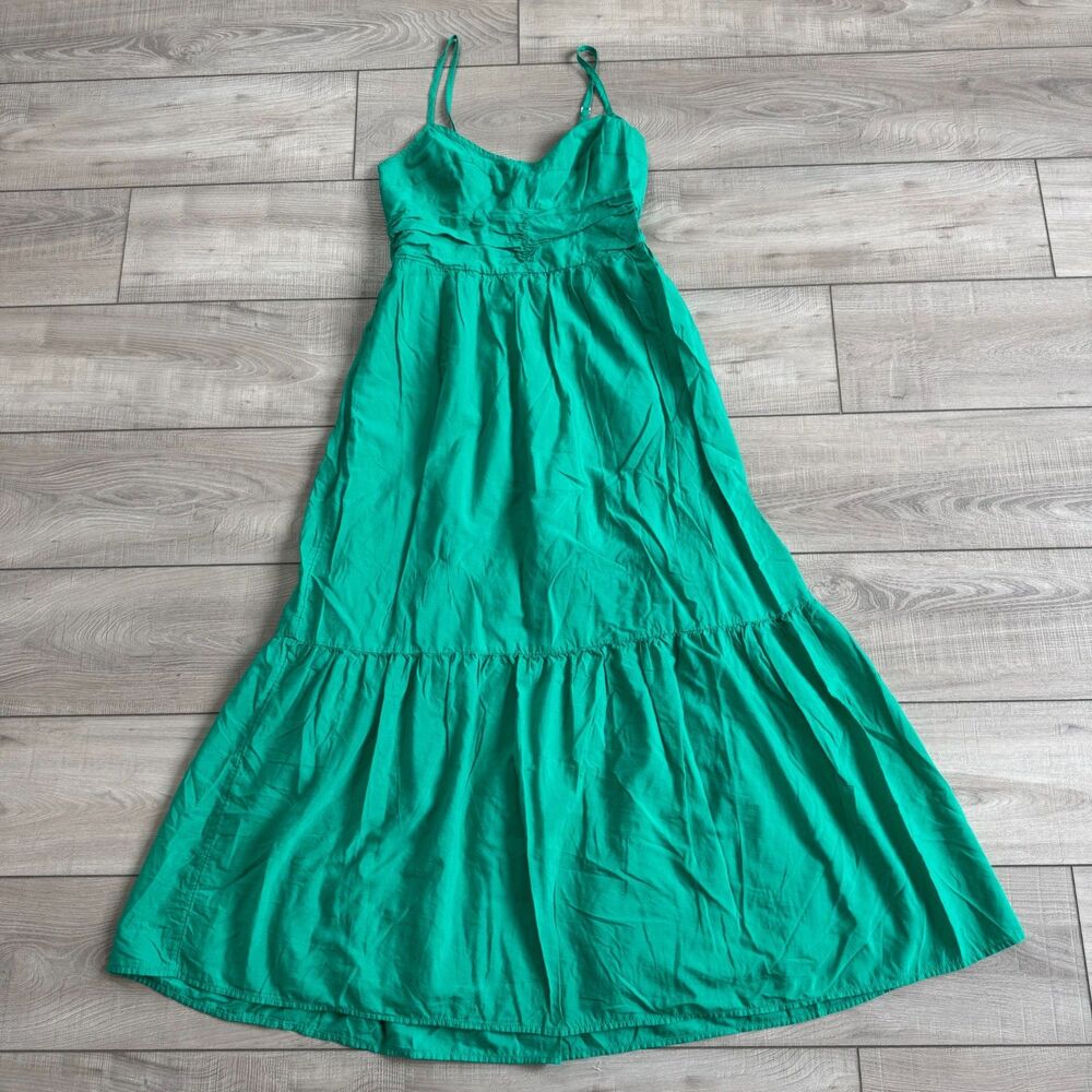 Vibrant Green Smocked Tiered Maxi Dress w/ Adjustable Spaghetti Straps, size S